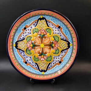 Vintage Talavera Decorative Hanging Wall Plate 31cm Casa Juquia Hand Made Mexico